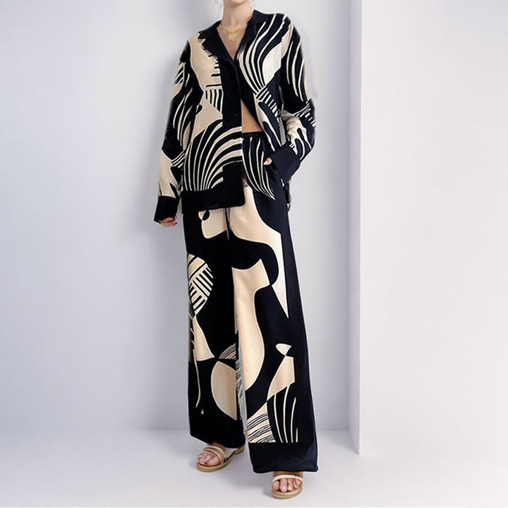 Damen Elegantes Lounge-Set mit artsy Motiv und weitem Schnitt Drune