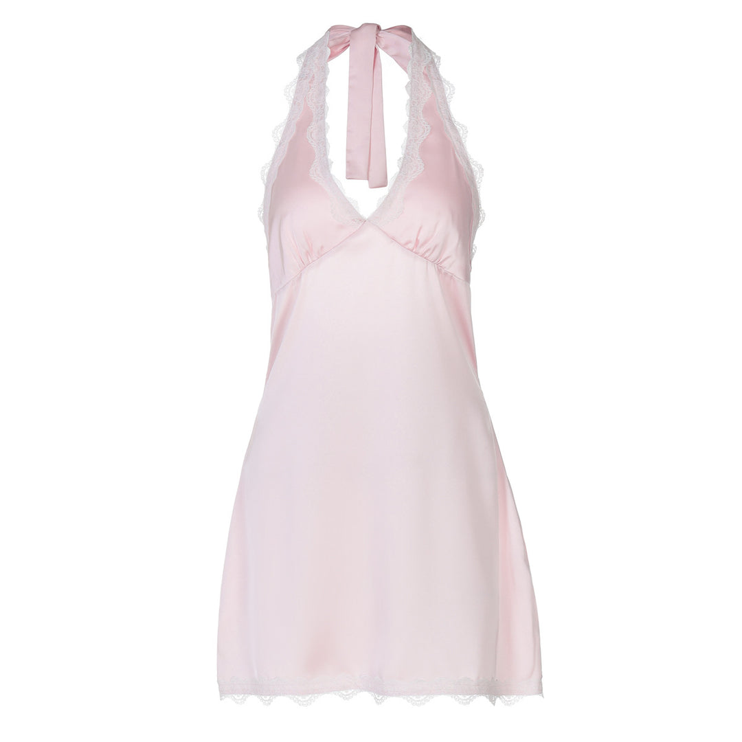 Damen sexy Nachtkleid mit elegantem Spitzenkragen und verstellbaren Bändern Drune