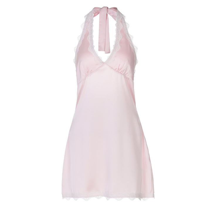 Damen sexy Nachtkleid mit elegantem Spitzenkragen und verstellbaren Bändern Drune