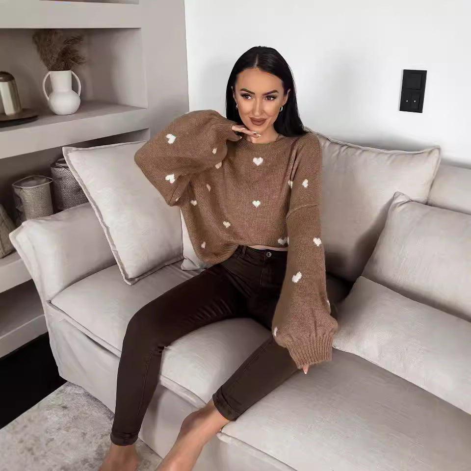 Damen kuscheliger Strickpullover mit Herzmotiv und weitem Schnitt Drune