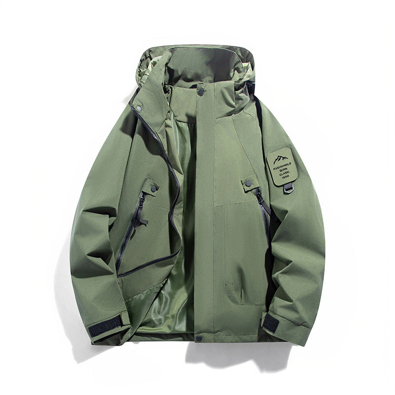 Herren wind- und wasserdichte Functional-Parka mit verschließbaren Zipper-Taschen und verstellbarer Kapuze Drune