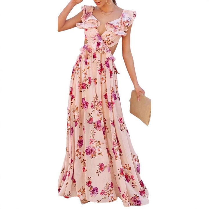 Damen Maxikleid mit Rüschen und floralem Muster Drune