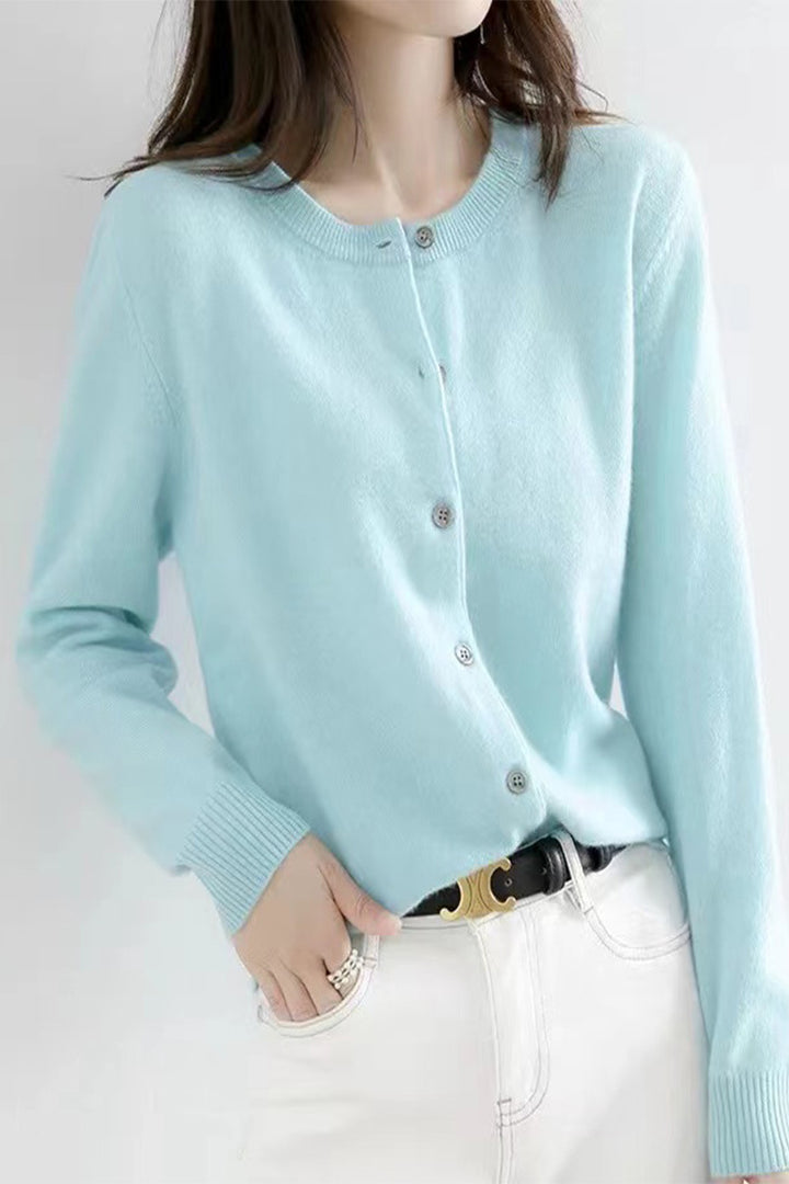 Damen Langärmliger Cardigan aus weichem Feinstrick mit Knopfleiste Drune