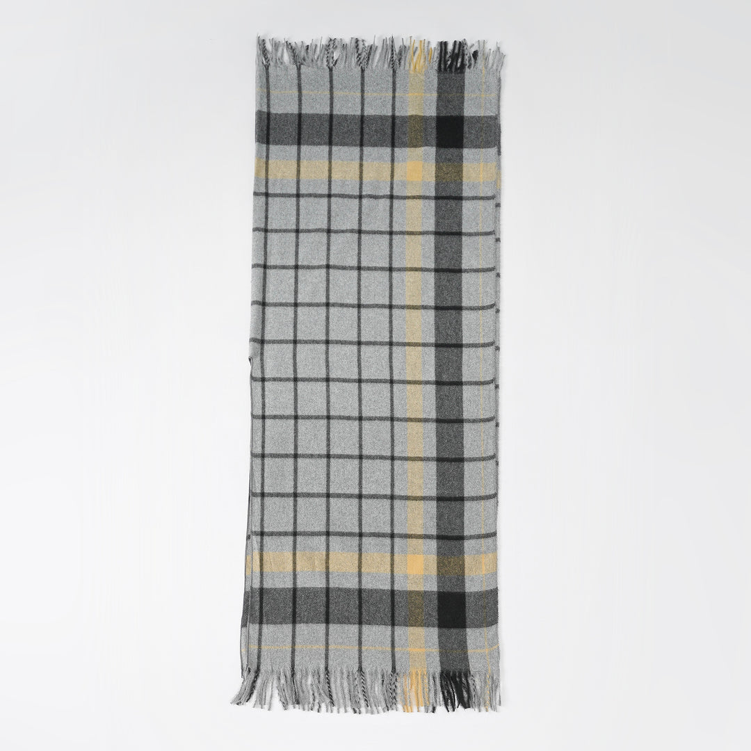 Damen Weicher Wollmix-Überwurfponcho im tartan-inspirierten Karo mit Fransen Drune