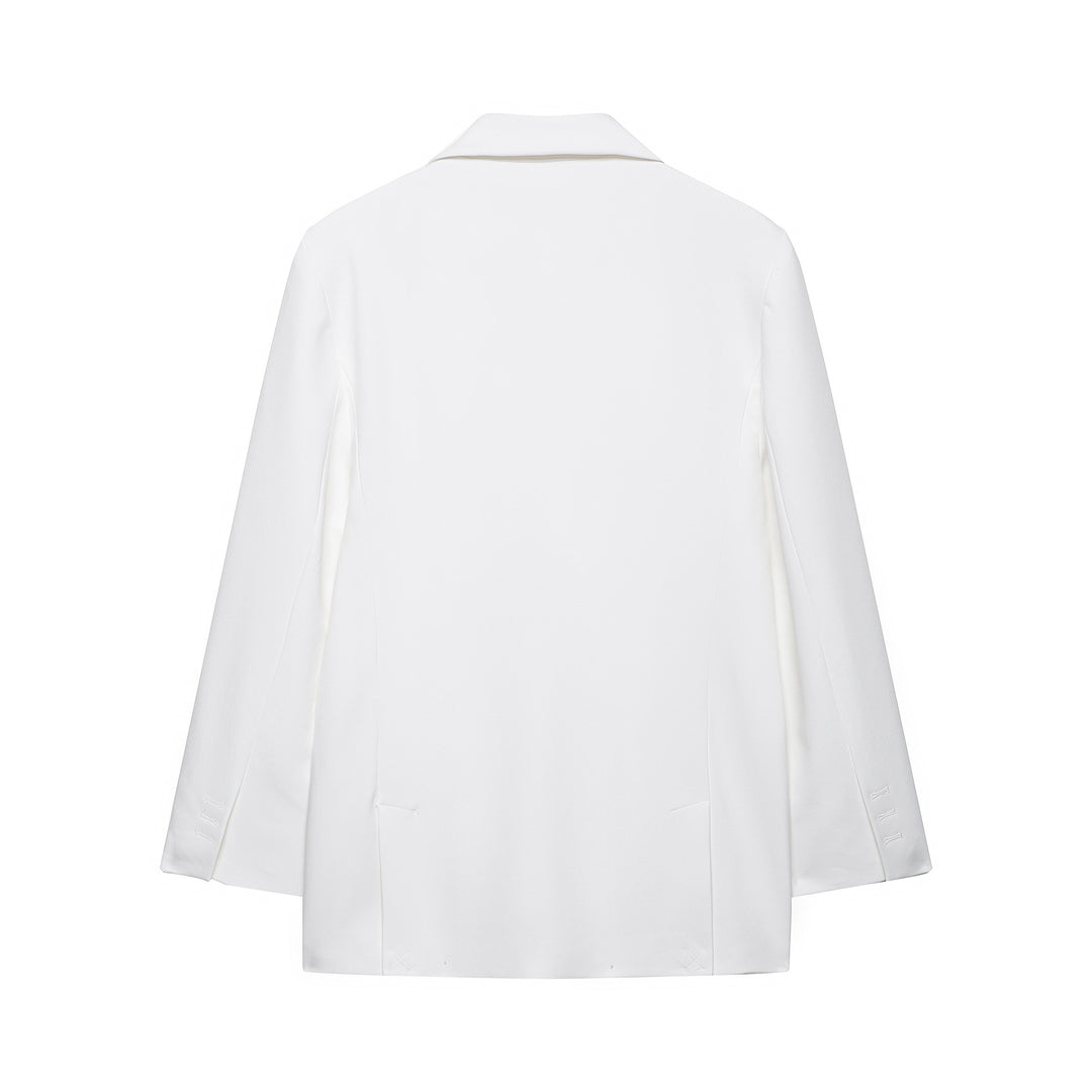 Damen Doppelreihiger Longline-Blazer mit Oversize-Schnitt und Paspeltaschen Drune