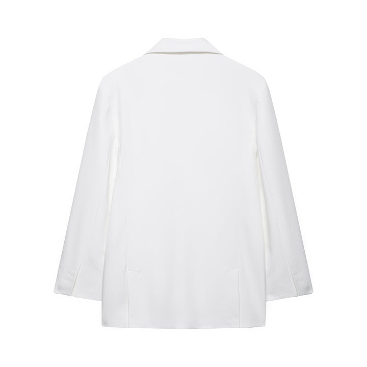 Damen Doppelreihiger Longline-Blazer mit Oversize-Schnitt und Paspeltaschen Drune