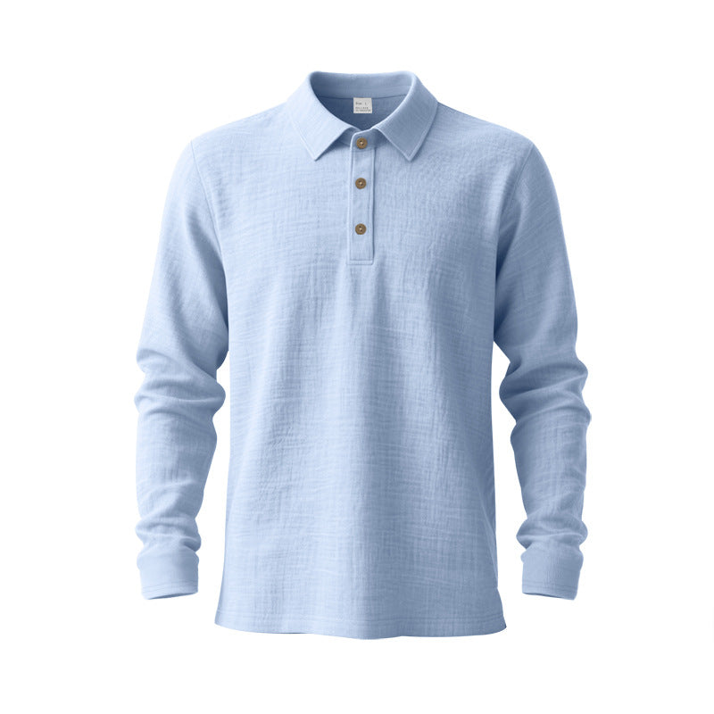 Herren nan Langarm-Poloshirt aus Baumwollgaze mit Hemdkragen, Dreiknopfleiste und entspannter Passform Drune
