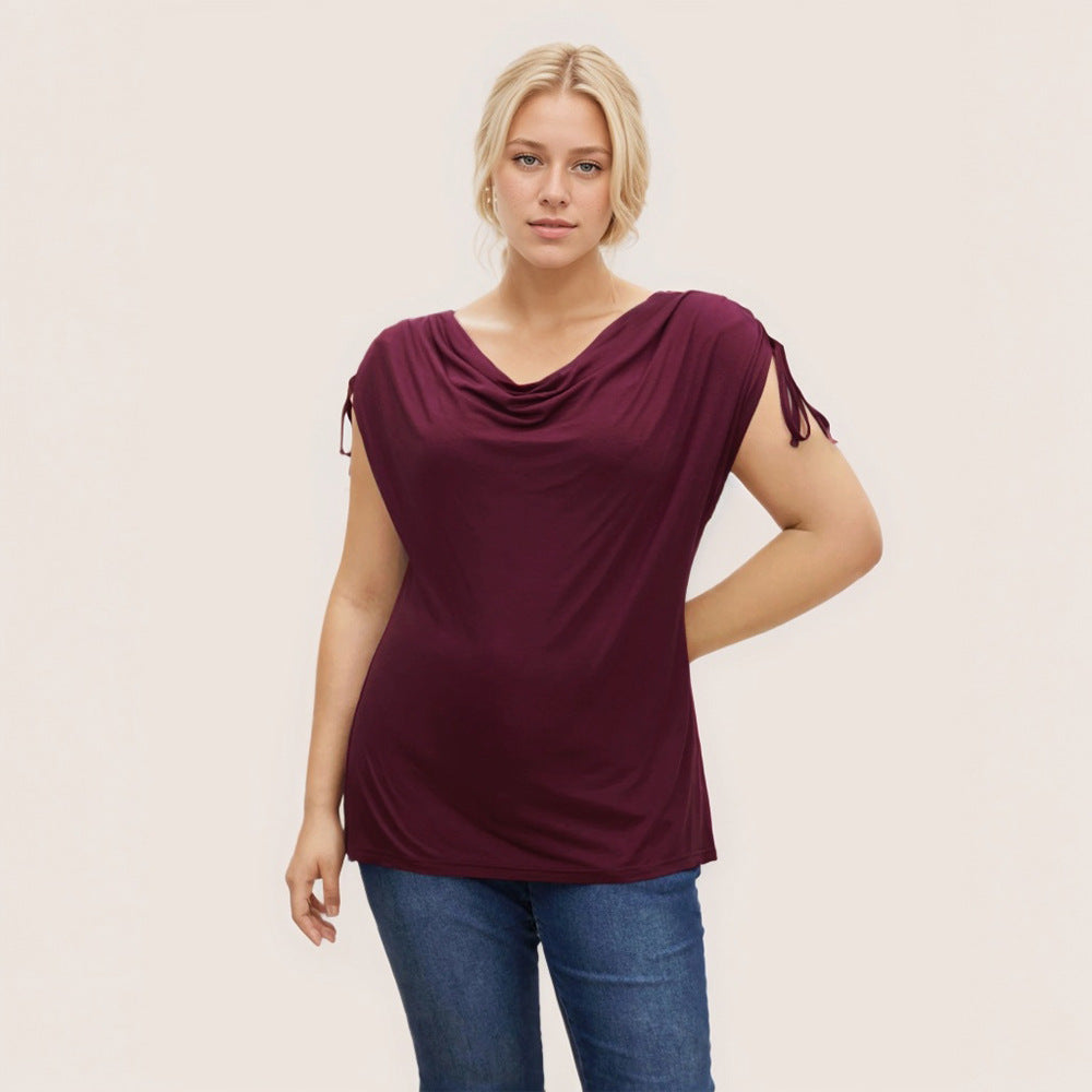 Damen elegantes Oberteil mit lässigem Drapierung und seitlichen Bindebändern Drune