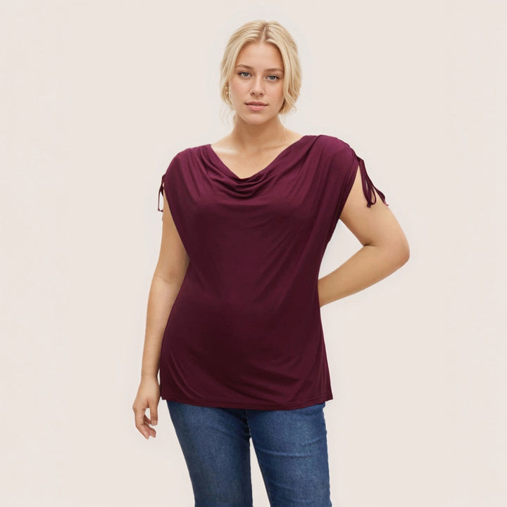 Damen elegantes Oberteil mit lässigem Drapierung und seitlichen Bindebändern Drune