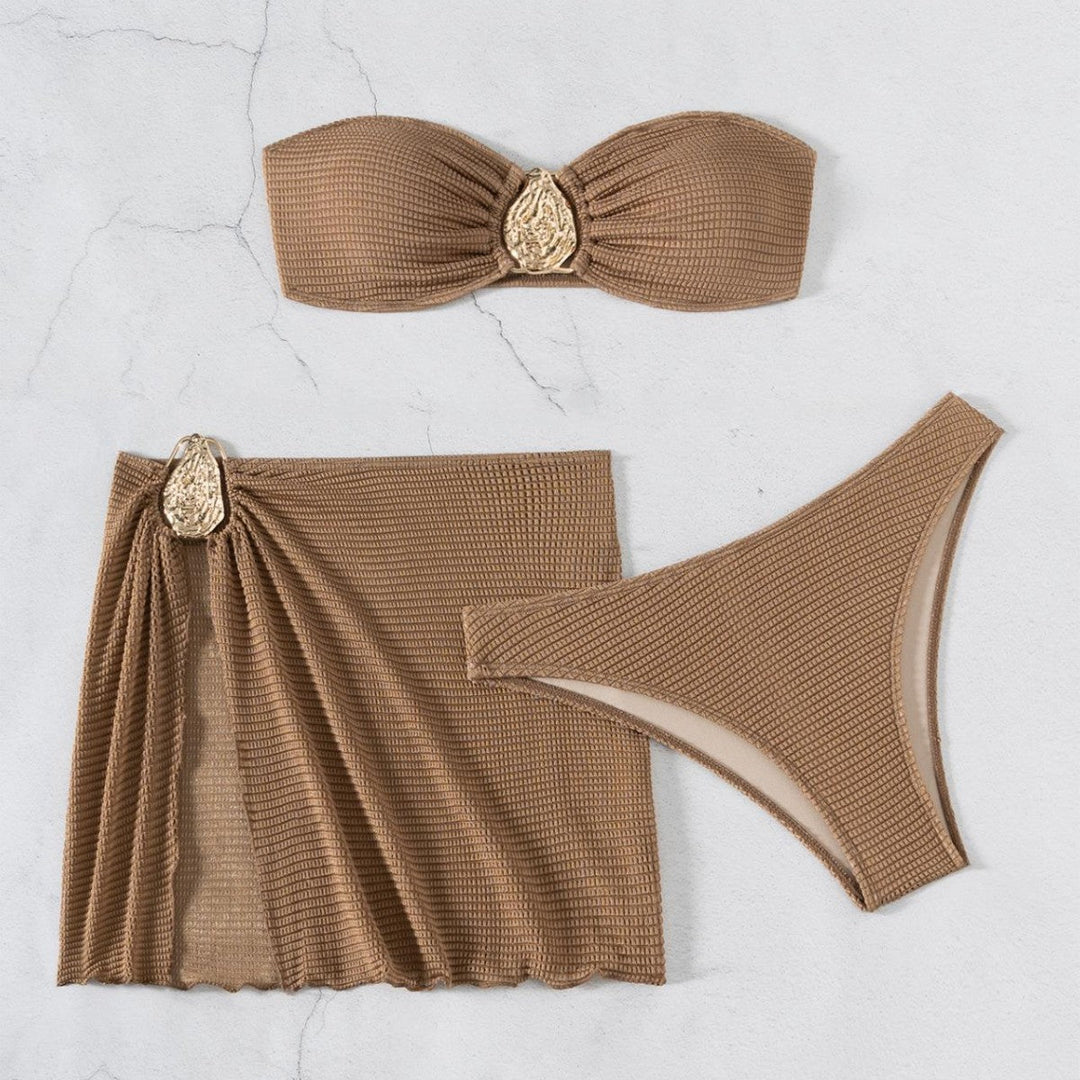 Damen Bandeau-Bikini-Set mit schickem Faltendetail Drune