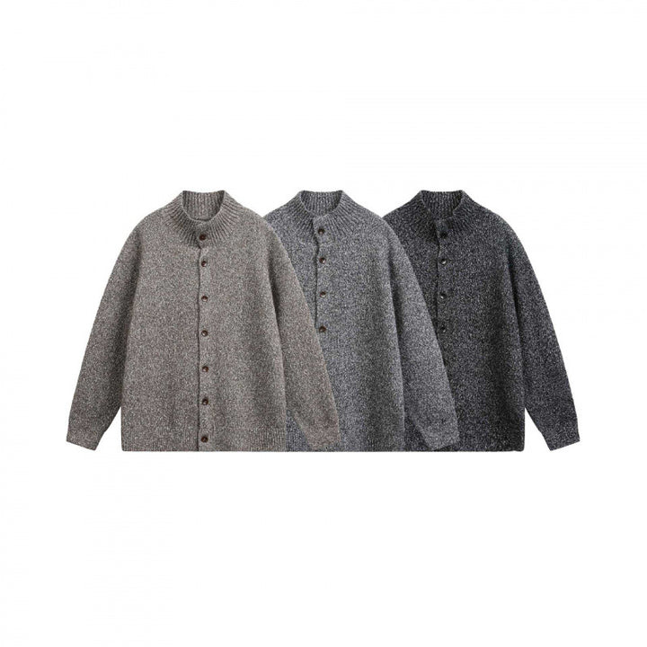 Unisex Grobgestrickte Oversize-Strickjacke mit Stehkragen und durchgehender Knopfleiste Drune