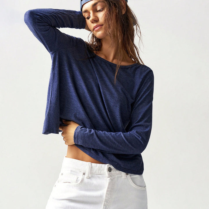 Damen legeres Cropped-Longsleeve mit weiter Oversize-Passform und gerundetem Saum Drune