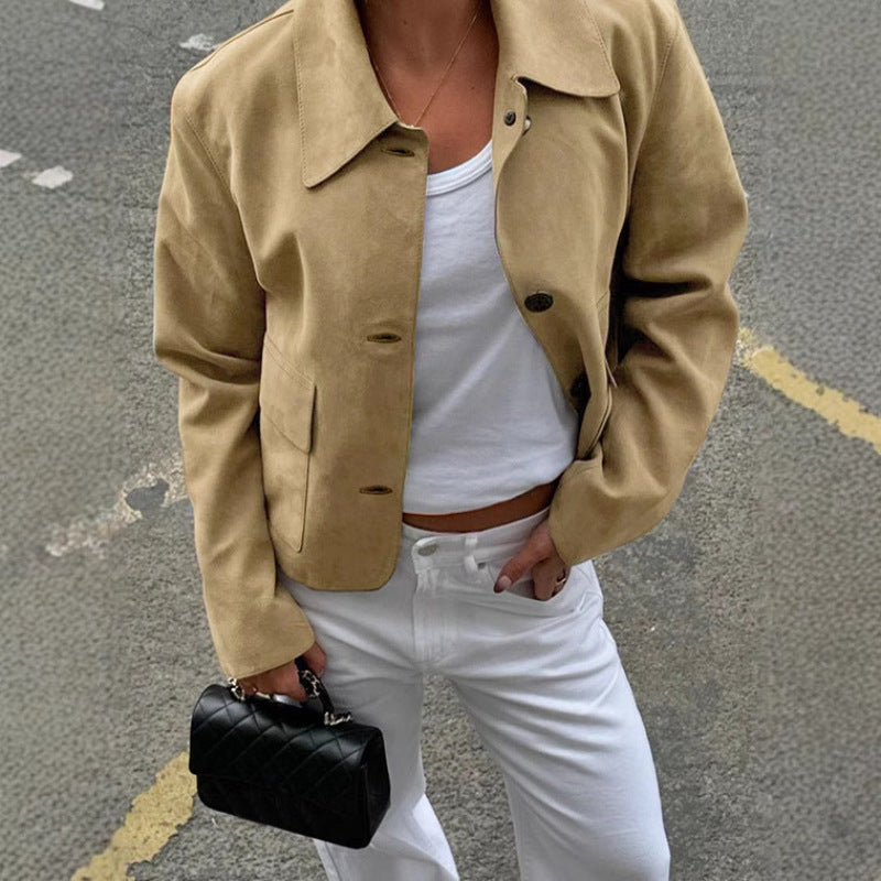 Damen Elegante Wildlederjacke mit praktischen Taschen und modernem Schnitt Drune