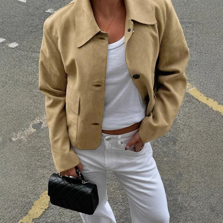 Damen Elegante Wildlederjacke mit praktischen Taschen und modernem Schnitt Drune