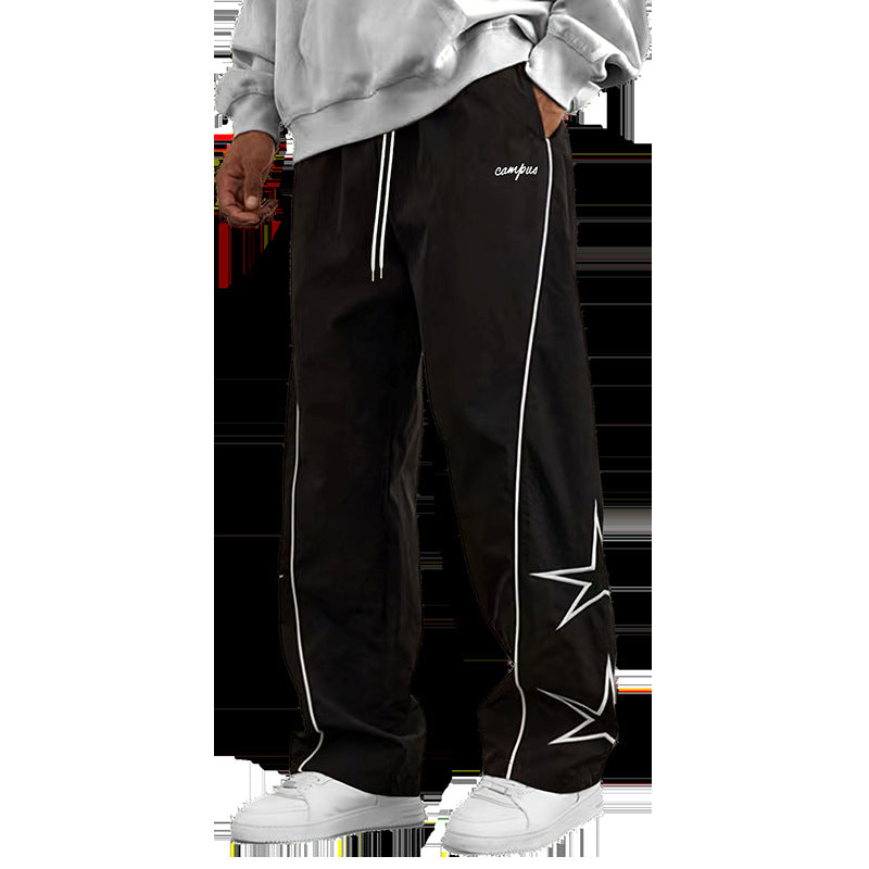 Herren Weite Trackpants mit Kontrastpaspel, Kordelzug und Sternapplikation Drune