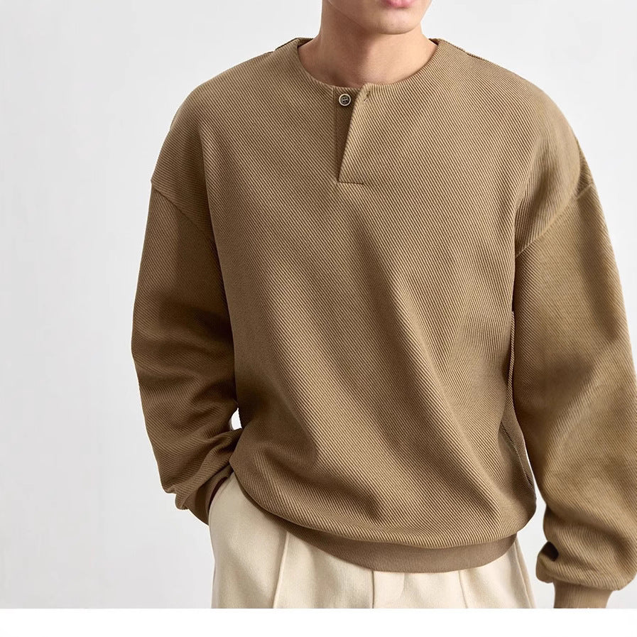 Herren Strukturierter Oversize-Strickpullover mit Henley-Knopfleiste Drune