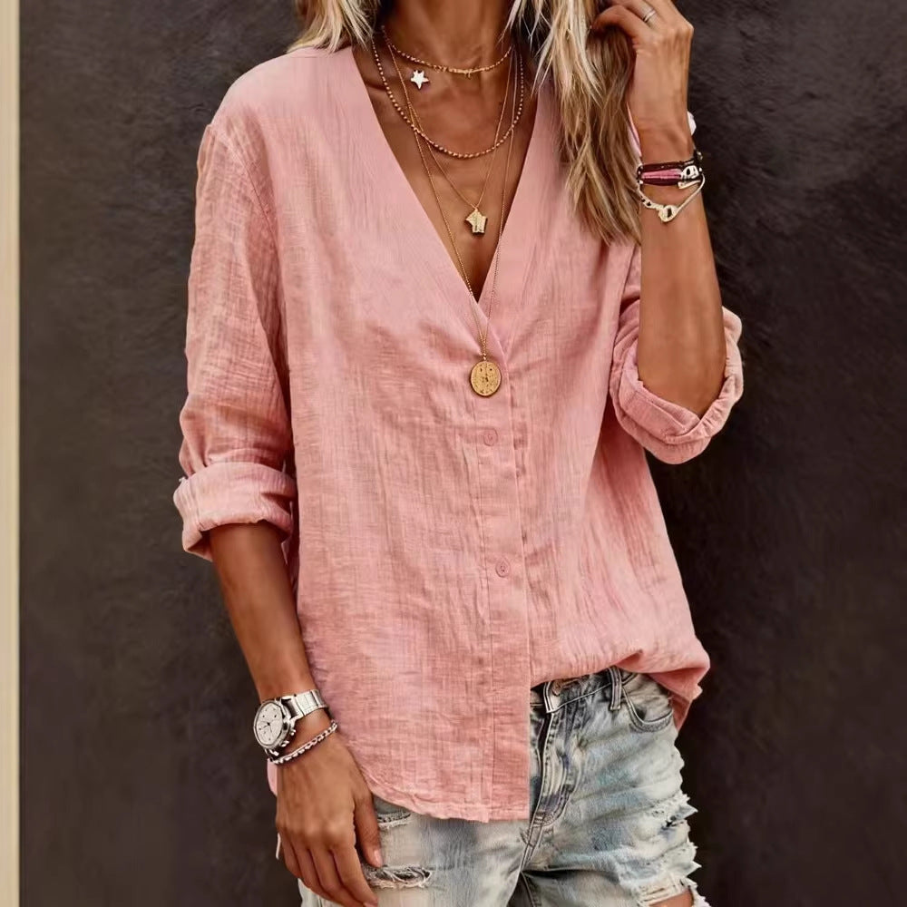 Damen Leichte V-Ausschnitt Bluse aus atmungsaktivem Material Drune