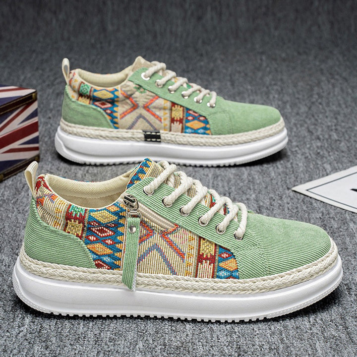 Damen espadrille-inspirierte Plateau-Sneaker mit gewebten Ethno-Einsätzen, seitlichem Reißverschluss und gedämpfter Leichtsohle Drune