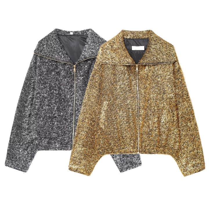 Damen Kurz geschnittener Bouclé-Blouson mit Metallic-Effekt und durchgehendem Reißverschluss Drune