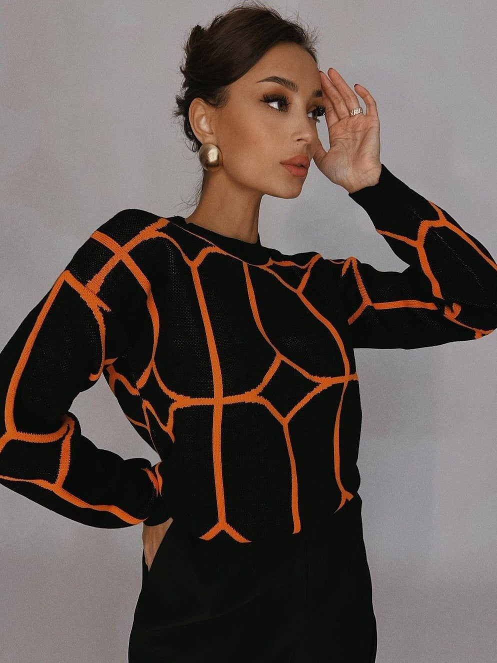 Damen Modischer Strickpullover mit grafischem Muster und lässigem Schnitt Drune