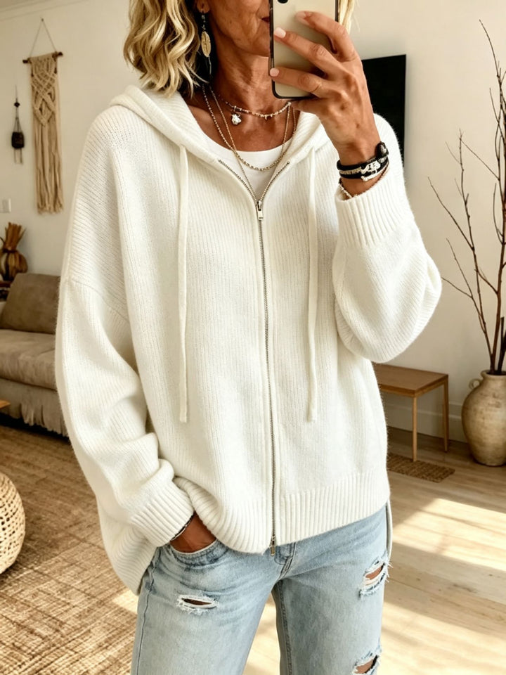 Damen Grobgestrickter Zip‑Hoodie‑Cardigan mit Oversize‑Passform und gerippten Bündchen Drune