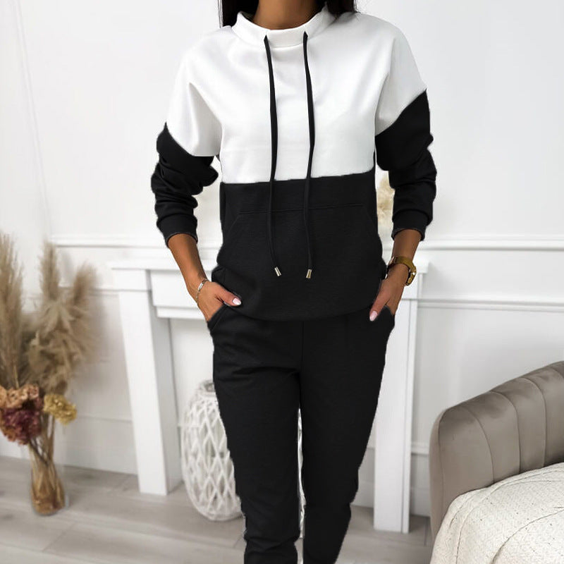 Damen Zweiteiliges Loungewear‑Set mit Stehkragen, Kängurutasche und schmaler Jogginghose Drune