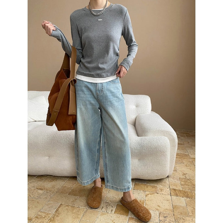 Damen Langarmshirt mit feiner Rippstruktur und breitem Bündchen Drune