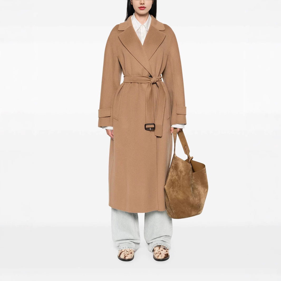 Damen Wickelmantel aus Wollmix mit Taillengürtel und Oversize-Schulter Drune