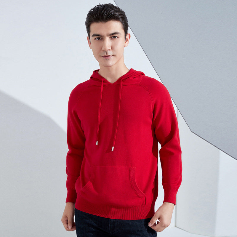 Herren Leichter Kapuzen-Feinstrickpullover mit Kängurutasche und Raglanärmeln Drune
