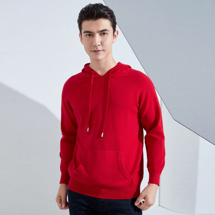 Herren Leichter Kapuzen-Feinstrickpullover mit Kängurutasche und Raglanärmeln Drune