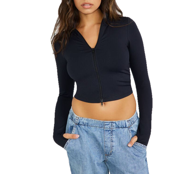 Damen sportliche Zip-Jacke mit enganliegendem Schnitt und Daumenlöchern Drune