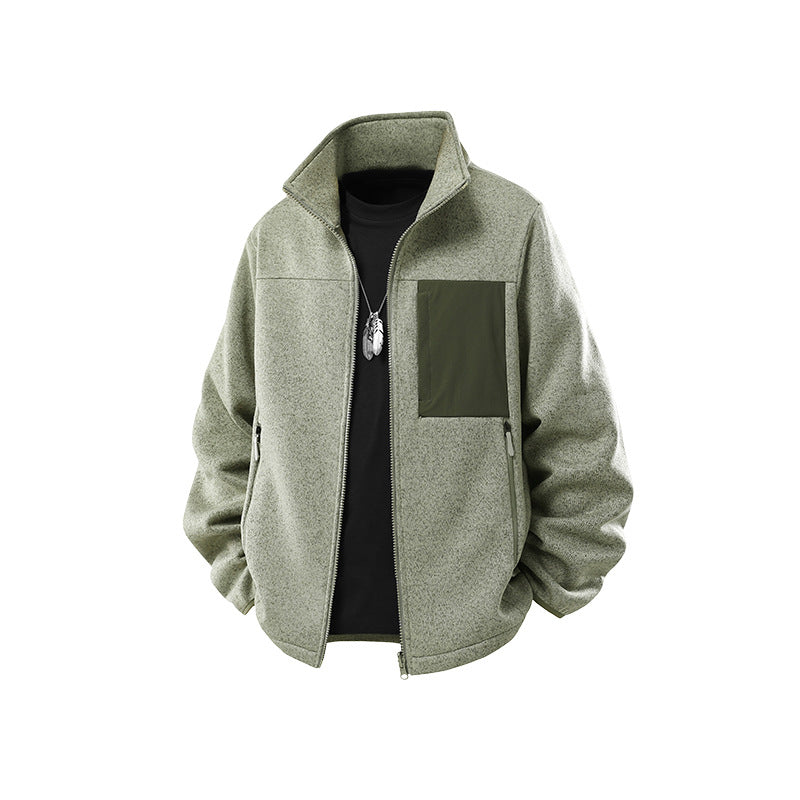 Herren Struktur-Fleece-Zipjacke mit hohem Stehkragen und Nylon-Brusttasche Drune