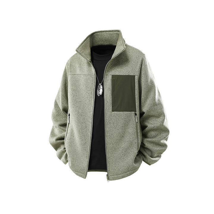 Herren Struktur-Fleece-Zipjacke mit hohem Stehkragen und Nylon-Brusttasche Drune