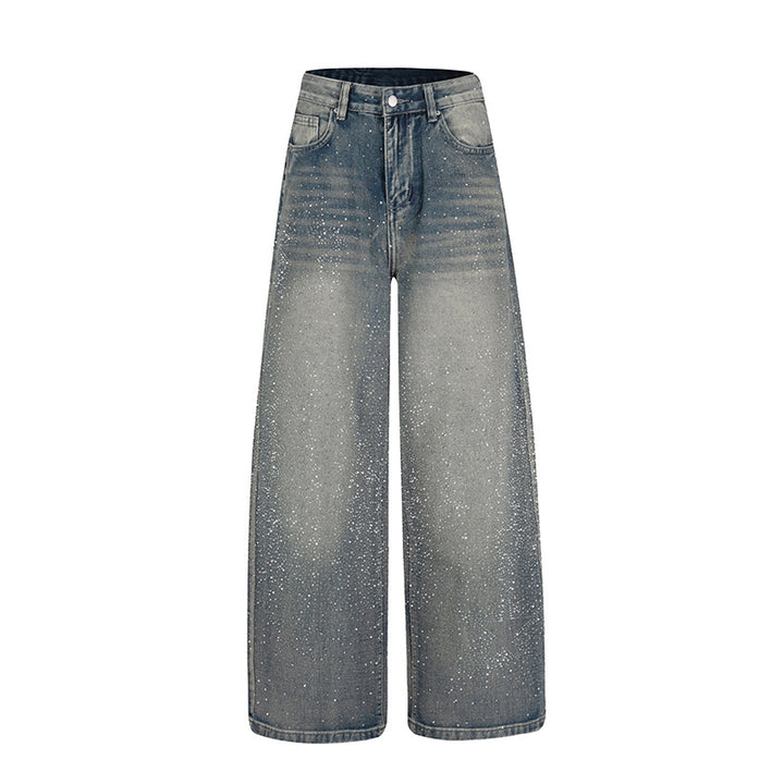 Damen Weite hochgeschnittene Palazzo-Jeans mit Glitzereffekt und Used-Waschung Drune