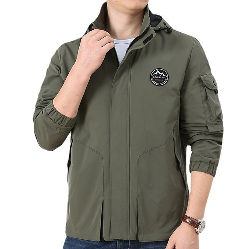 Herren Leichter Urbaner Softshell-Hoodie mit Ärmeltasche und hohem Stehkragen Drune