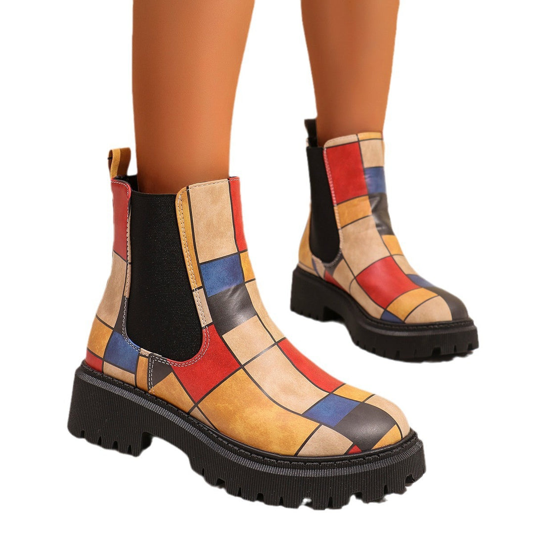 Damen Chelsea-Stiefel mit kreativem Musterdruck und rutschfester Sohle Drune