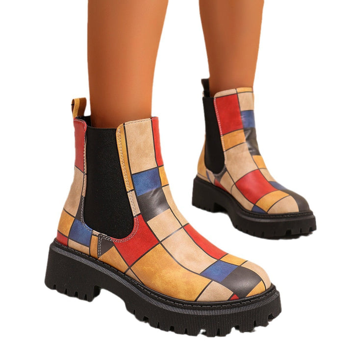 Damen Chelsea-Stiefel mit kreativem Musterdruck und rutschfester Sohle Drune