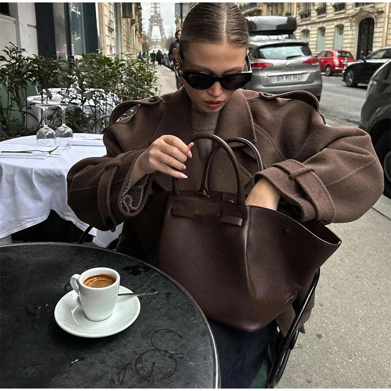 Damen modische Trenchjacke mit taillierbarem Gürtel und eleganten Knöpfen Drune