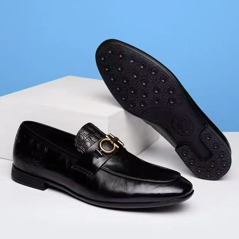 Herren Eleganter Lederlook-Loafer mit Krokoprägung und goldener Bit-Schnalle Drune
