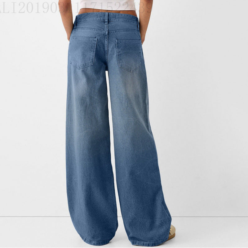 Damen Weite Jeans mit hoher Taille und klassischen Taschen Drune