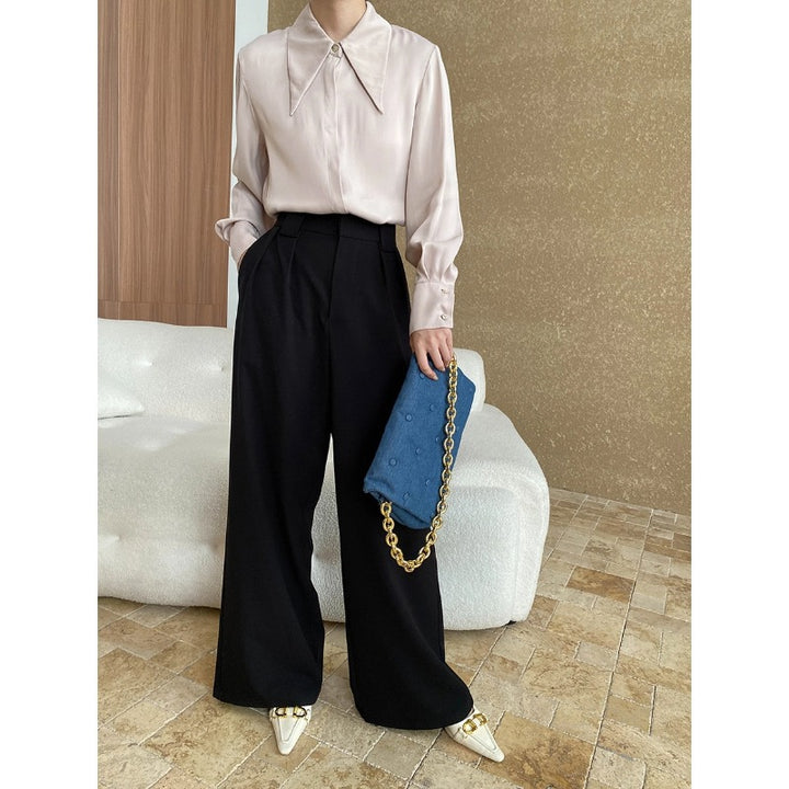 Damen elegantes Oberteil mit klassischem Kragen und schicker Raffung Drune