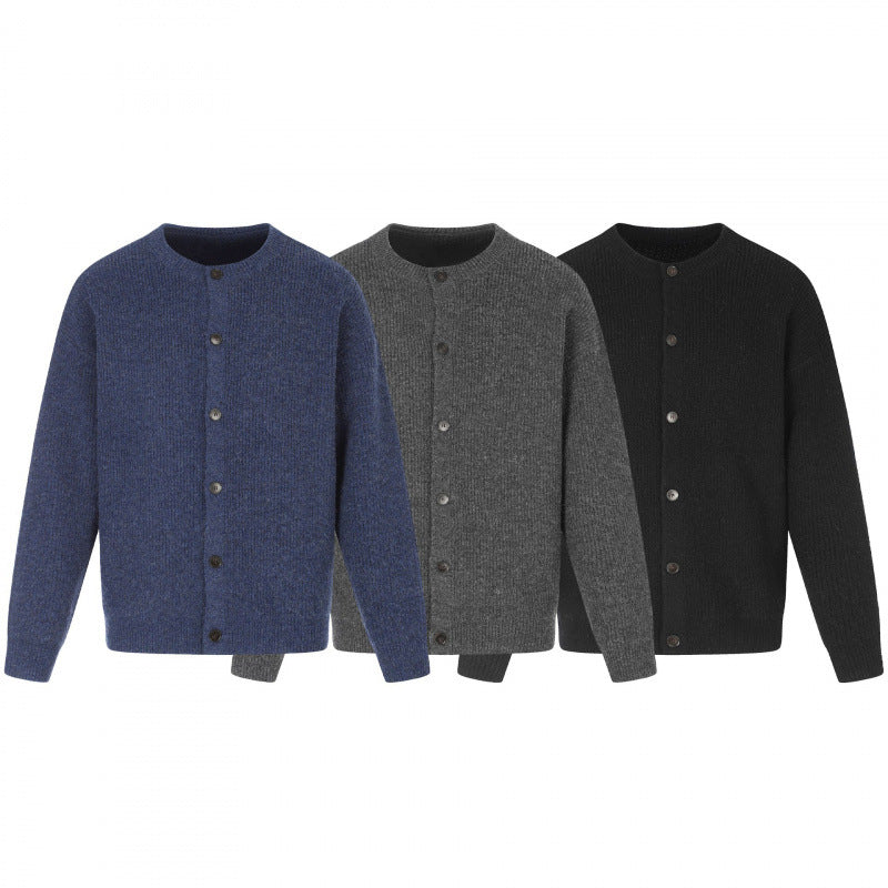 Unisex Boxy-Strickjacke mit Rundhalsausschnitt, durchgehender Knopfleiste und feiner Waffelstruktur Drune