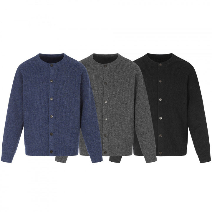 Unisex Boxy-Strickjacke mit Rundhalsausschnitt, durchgehender Knopfleiste und feiner Waffelstruktur Drune