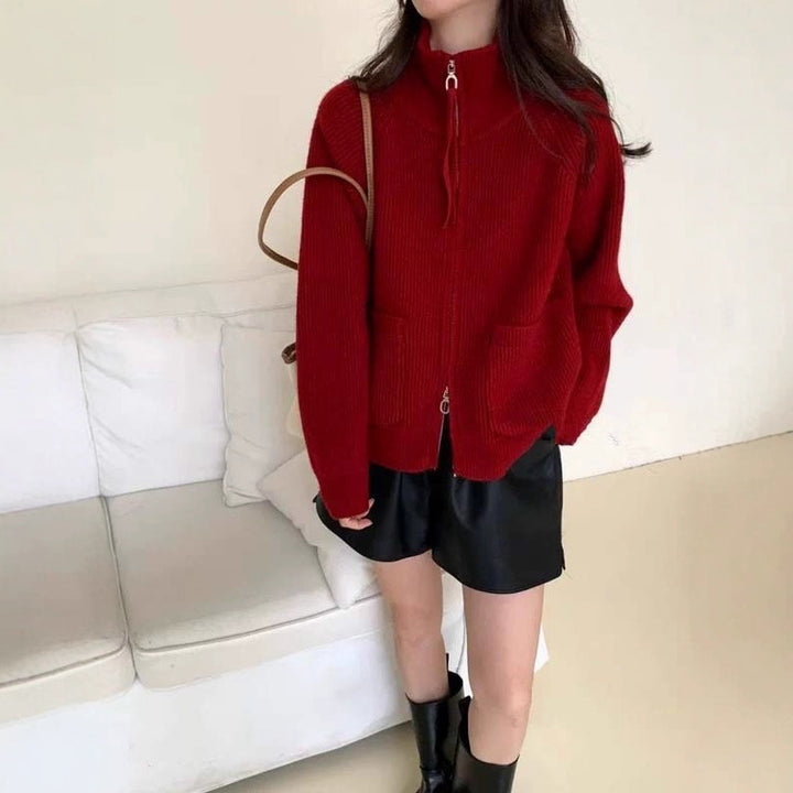Damen Hochwertiger Strickjacke mit Reißverschluss Drune