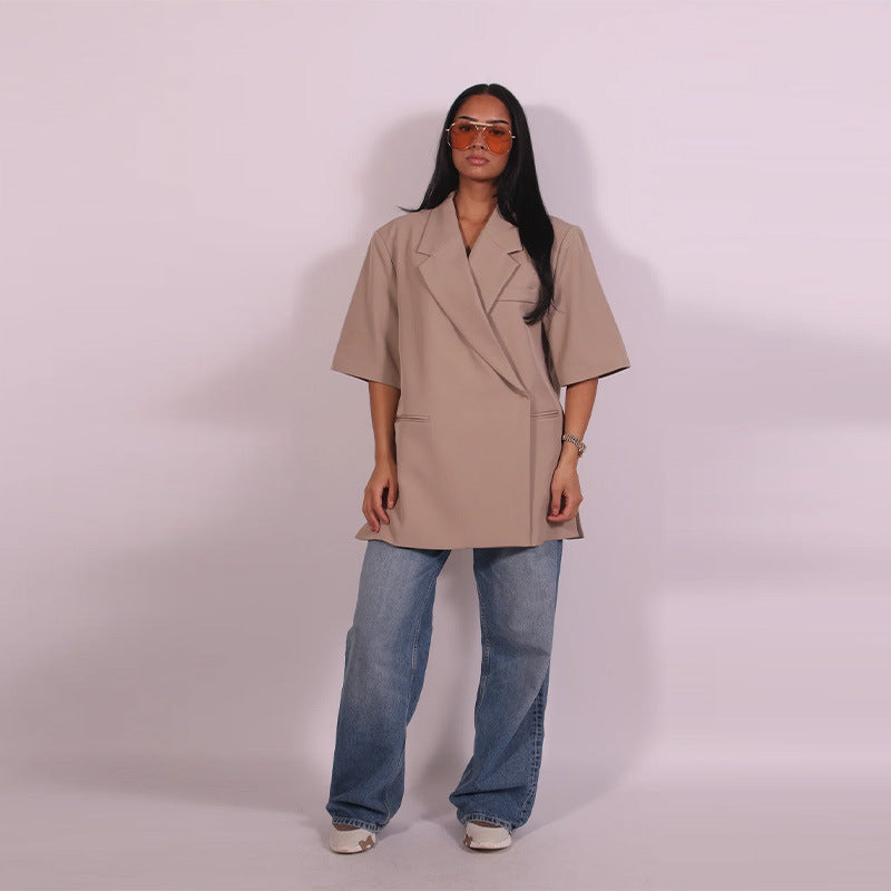 Damen lässiges hochwertiges Oversized Set mit Kurzärmeljacke und Shorts Drune
