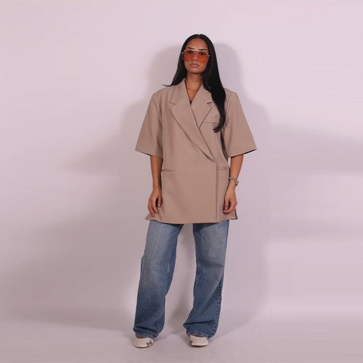 Damen lässiges hochwertiges Oversized Set mit Kurzärmeljacke und Shorts Drune