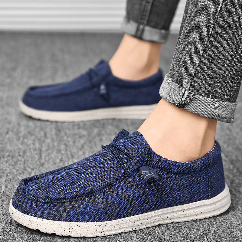 Herren lässiger Mokassin-Slipper aus Leinenstoff mit gepolsterter Komfortsohle und elastischem Schnürzug Drune