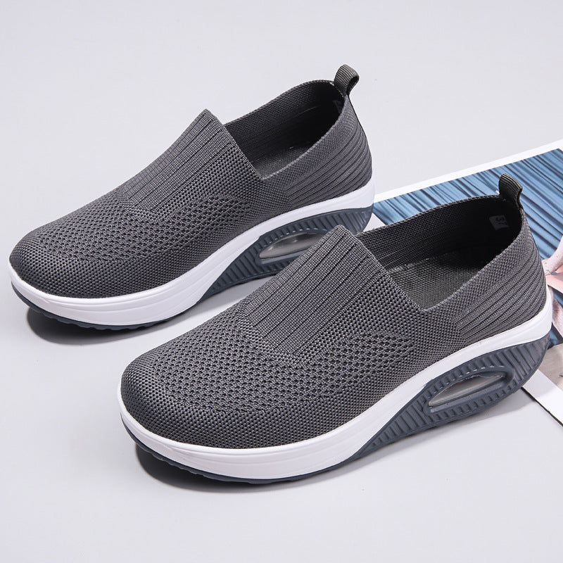 Damen nan elastische Strick-Slipper mit ergonomischer Keilsohle und sichtbarer Luftpolsterkapsel Drune