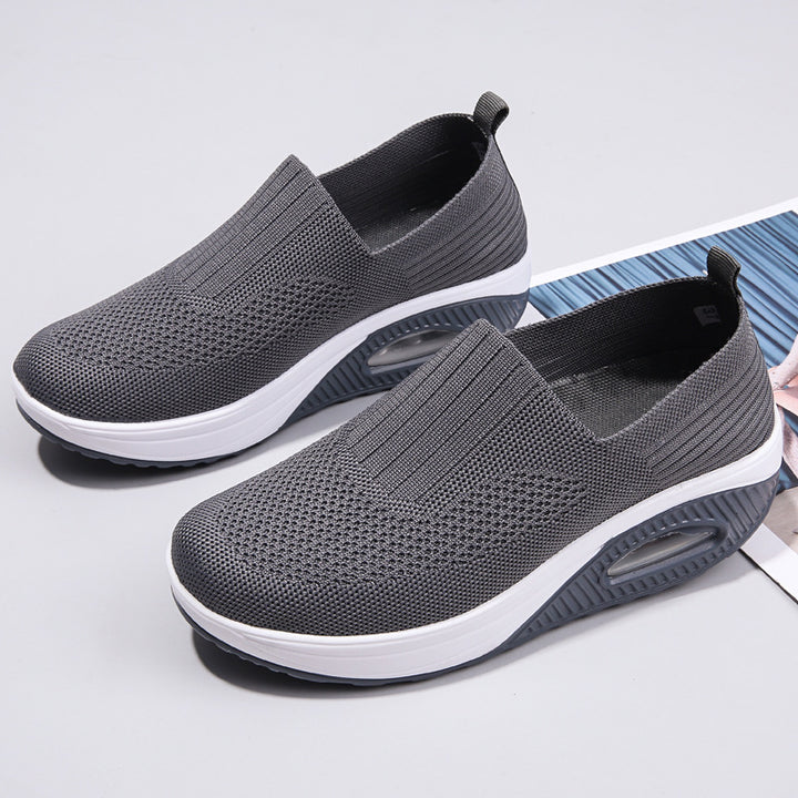 Damen nan elastische Strick-Slipper mit ergonomischer Keilsohle und sichtbarer Luftpolsterkapsel Drune