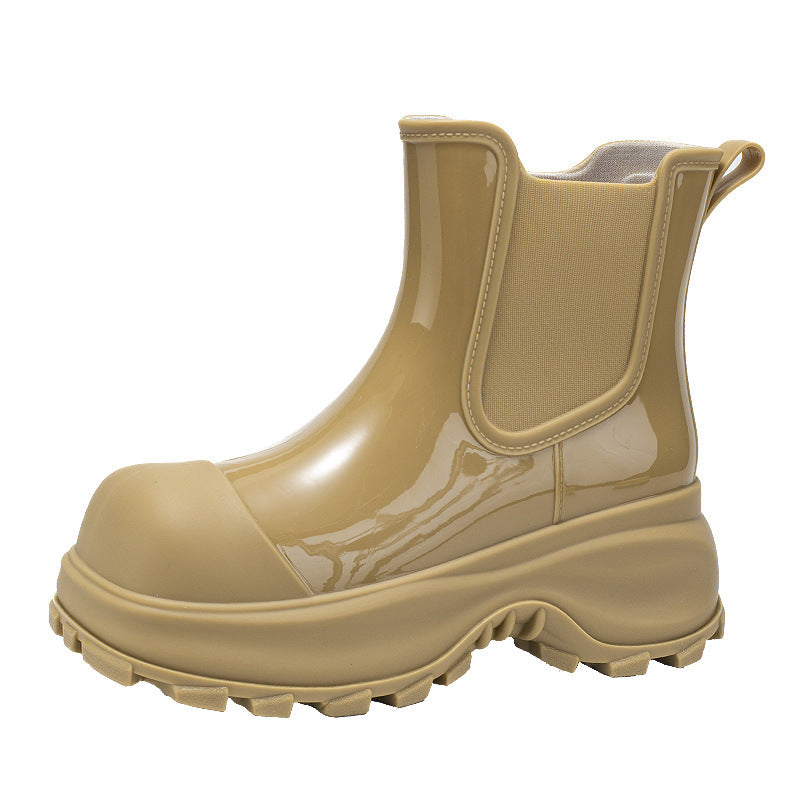 Damen Plateau-Gummistiefelette im Chelsea-Stil mit robuster Lug-Sohle Drune